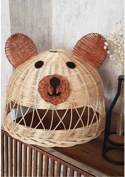 30 x 60 Rattan Bambu Çocuk Odası Avize Ayı Figürlü Panda Kulaklı Avize 1 E27 Bebek / Çocuk Odası Ka