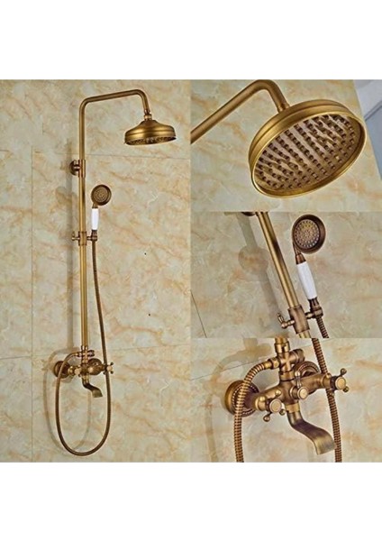Antik Gold Duş Sistemi Klasik Tasarım Batarya Dahil Set Vintage Mat Gold