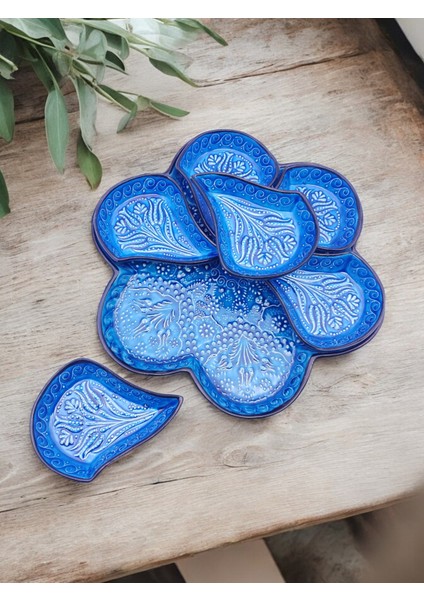 Otantik Desenli 7 Parça Kahvaltılık ve Çerezlik Sunum Seti