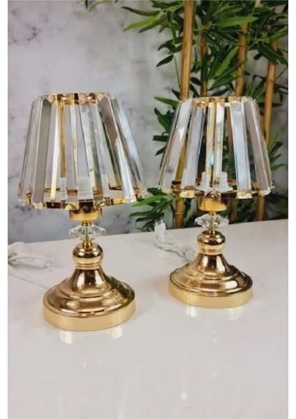 Modern Taşlı Abajur Gold 2 Adet Altın E27 2 Cam