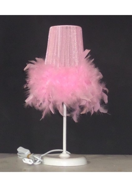 1 Pembe Tüylü Abajur Yatak Odası Kız Çocuk Odası Abajuru Kumaş E27 Çok Renkli Klasik