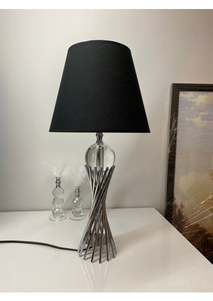 Modern Misbah Burgu Abajur Masa Lambası Kristal Camlı Krom Kaplama (Gümüş Renk) , Lampshade E27 1 C