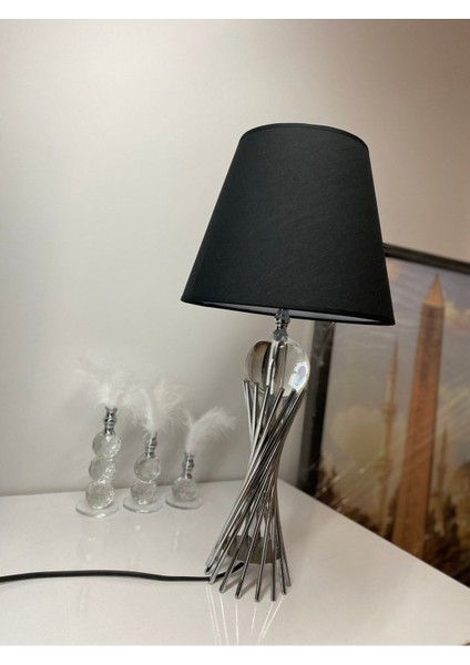 Modern Misbah Burgu Abajur Masa Lambası Kristal Camlı Krom Kaplama (Gümüş Renk) , Lampshade E27 1 C