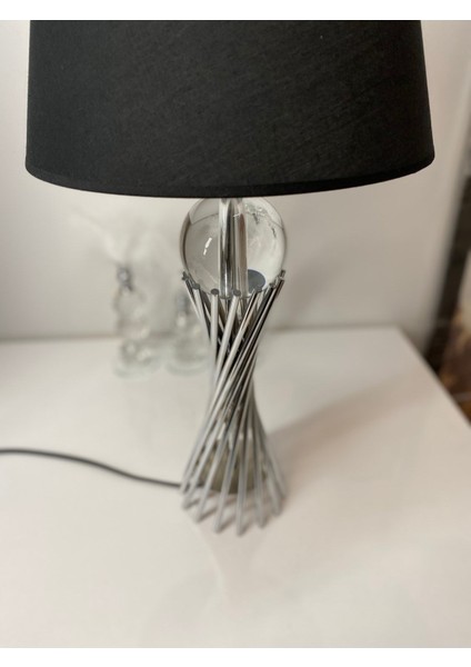 Modern Misbah Burgu Abajur Masa Lambası Kristal Camlı Krom Kaplama (Gümüş Renk) , Lampshade E27 1 C