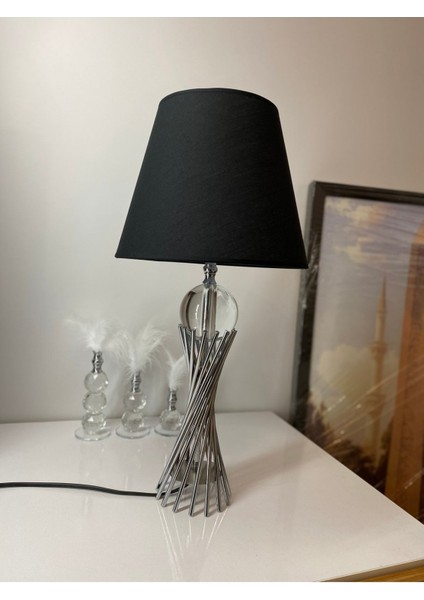 Modern Misbah Burgu Abajur Masa Lambası Kristal Camlı Krom Kaplama (Gümüş Renk) , Lampshade E27 1 C