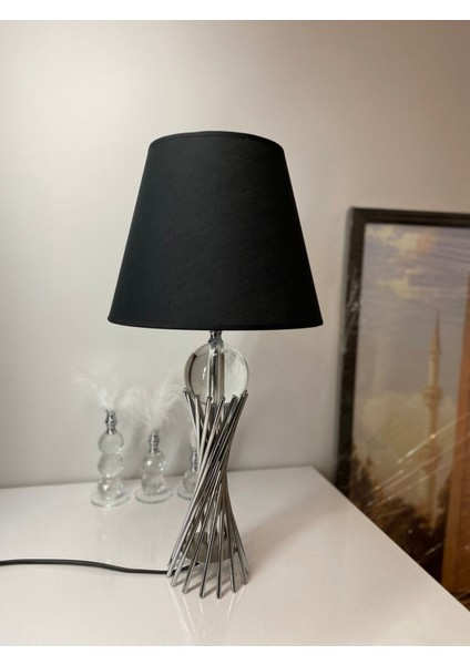 Modern Misbah Burgu Abajur Masa Lambası Kristal Camlı Krom Kaplama (Gümüş Renk) , Lampshade E27 1 C