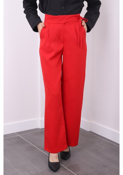 Kırmızı Bol Paça Kumaş Pantolon fiyatları