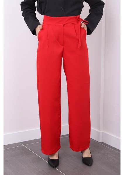 Kırmızı Bol Paça Kumaş Pantolon modelleri