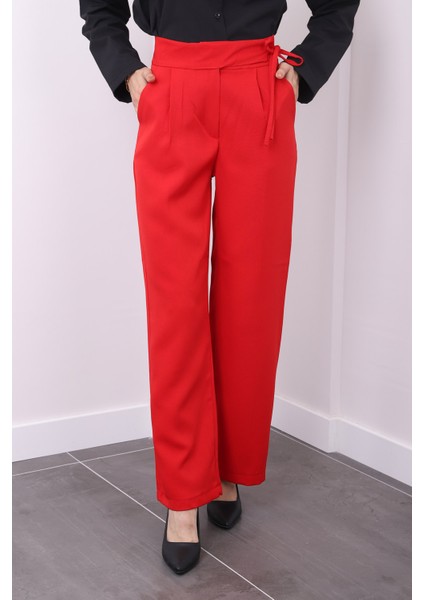 Kırmızı Bol Paça Kumaş Pantolon fırsatları
