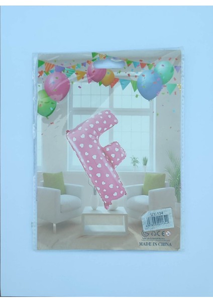 F Harf Pembe Kalp Desenli Folyo Balon 26" Inç 65 Cm Parti, Doğum Günü, Balon