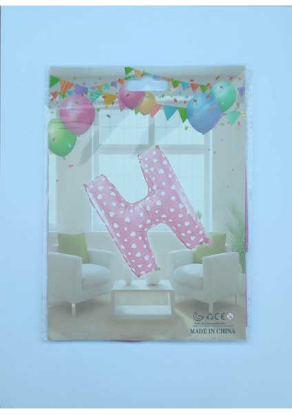 H Harf Pembe Kalp Desenli Folyo Balon 26" Inç 65 Cm Parti, Doğum Günü, Balon