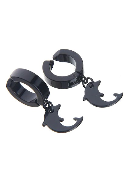 Erkek Küpe Çelik Sıkıştırmalı Yunus Balığı Takı Aksesuar P24 T5