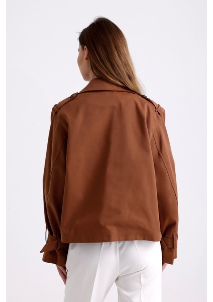 %100 Pamuk Gabardin Astarlı Oversize Geniş Kalıp Kadın Crop Kısa Trençkot 1122 fırsatları