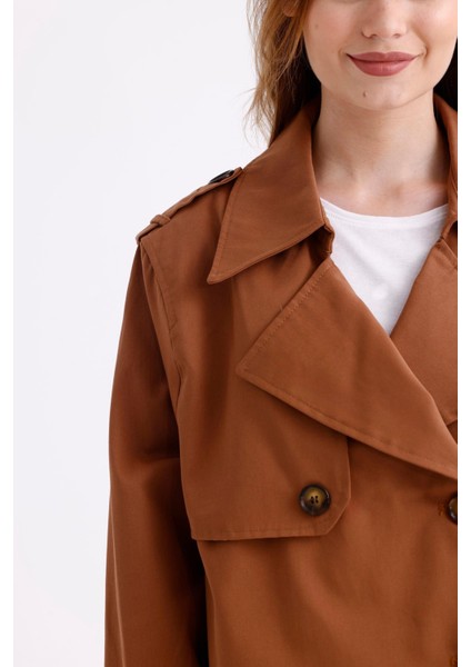 %100 Pamuk Gabardin Astarlı Oversize Geniş Kalıp Kadın Crop Kısa Trençkot 1122 indirimleri