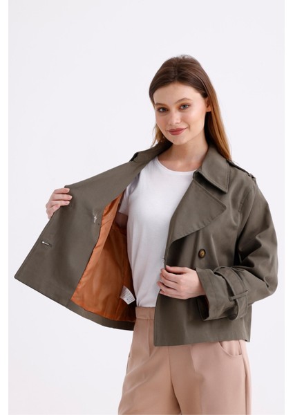 %100 Pamuk Gabardin Astarlı Oversize Geniş Kalıp Kadın Crop Kısa Trençkot 1122 fiyatları