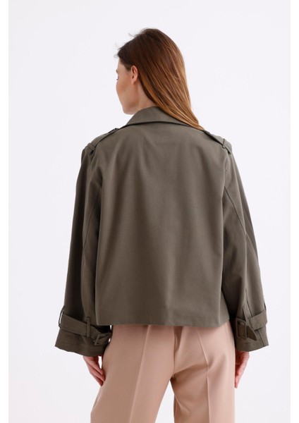 %100 Pamuk Gabardin Astarlı Oversize Geniş Kalıp Kadın Crop Kısa Trençkot 1122 fırsatları