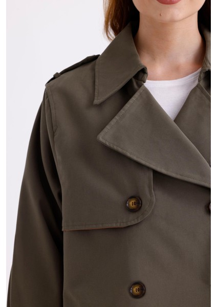 %100 Pamuk Gabardin Astarlı Oversize Geniş Kalıp Kadın Crop Kısa Trençkot 1122 indirimleri