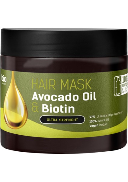 % 100 Organik Sac Maskesi Avocado & Biotin Güclendirici 295 Ml.