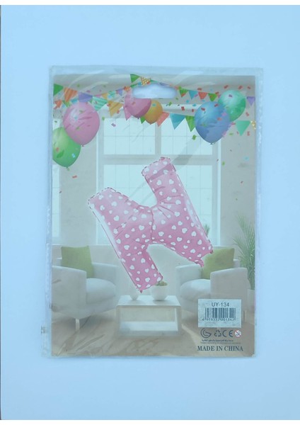 N Harf Pembe Kalp Desenli Folyo Balon 26" Inç 65 Cm Parti, Doğum Günü, Balon