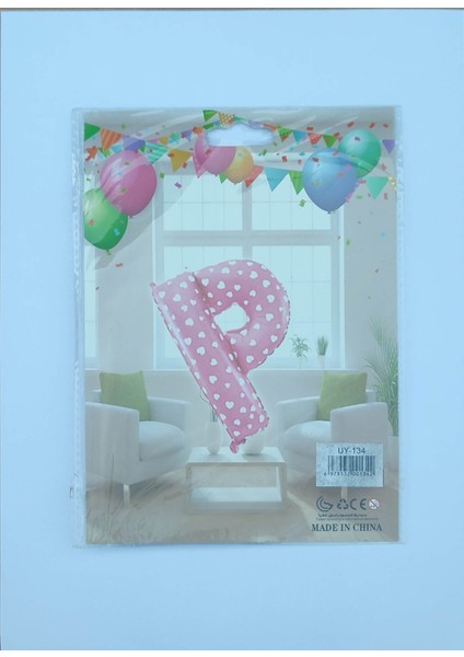 P Harf Pembe Kalp Desenli Folyo Balon 26" Inç 65 Cm Parti, Doğum Günü, Balon