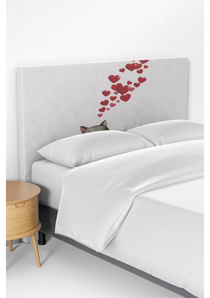 Kalp ve Kedi Desenli Yatak Baza Başlık Kılıfı TLABK-157