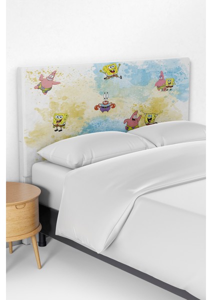 Süngerbob Spongebob Patrick Desenli Çocuk Yatak Baza Başlık Kılıfı TLABK-313