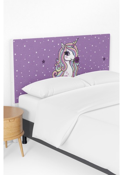 Mor Unicorn Desenli Yatak Baza Başlık Kılıfı TLABK-054