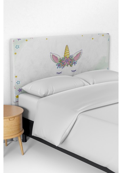 Beyaz Unicorn Desenli Çocuk Odası Yatak Baza Başlık Kılıfı TLABK-076