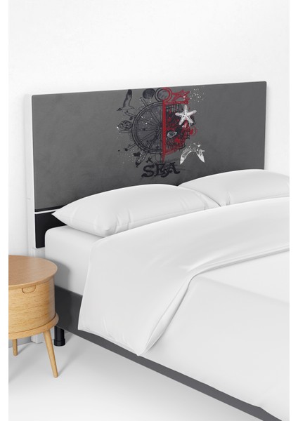 Gri Renkli Denizci Desenli Çocuk Odası Yatak Baza Başlık Kılıfı TLABK-185