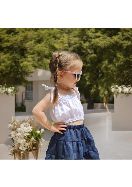 Kız Çocuk Müslin Lastikli Crop Bluz