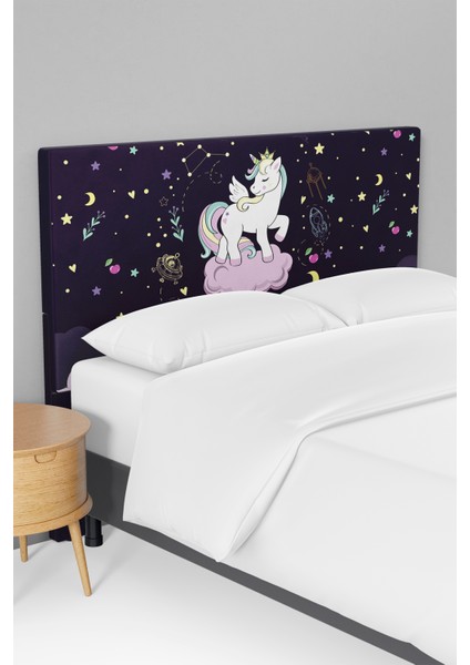 Mor Unicorn Desenli Çocuk Odası Yatak Baza Başlık Kılıfı TLABK-078