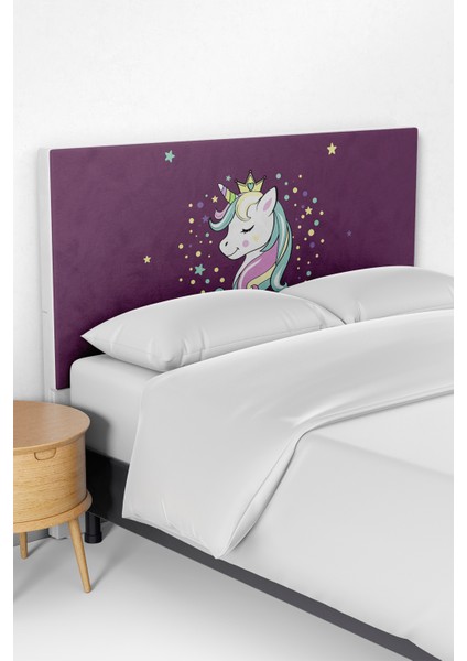 Mor Unicornlu Desenli Çocuk Odası Yatak Baza Başlık Kılıfı TLABK-082