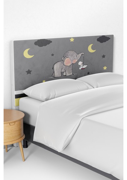 Sarı Şeritli Sevimli Fil Desenli Çocuk Odası Yatak Baza Başlık Kılıfı TLABK-120