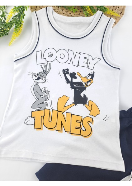 Erkek Çocuk Şort Sıfır Kol Tişort Ikili Takım Looney Tunes Baskılı Kırmızı Mavi Renk fiyatları