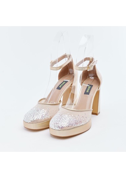 Taş Aksesuarlı Fileli Kadın Platformlu Abiye Ayakkabı fiyatları