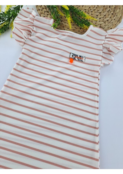 Kız Çocuk Uzun Elbise Fitilli Kumaş Çizgili Armalı Fırfırlı Kol Yazlık Iki Farklı Renk Seçeneği fiyatları