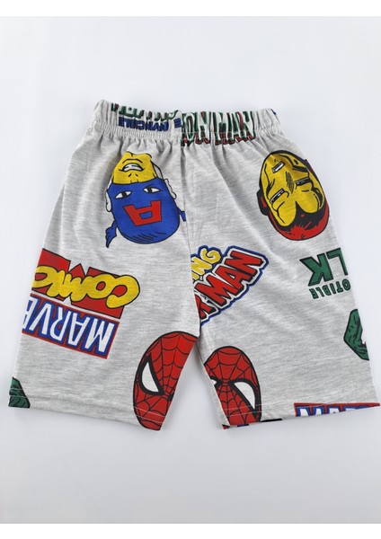 Erkek Çocuk Yazlık Şortlu Pijama Takımı Gri Spiderman Marvel Karakter Baskılı