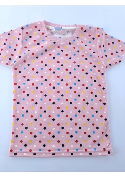 Kız Çocuk Yazlık Şortlu Pijama Takımı Pembe Renk Puantiyeli