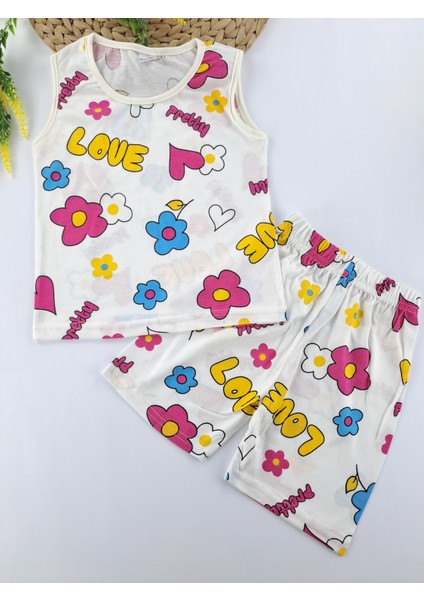 Kız Çocuk Yazlık Şortlu Pijama Takımı Love Baskılı