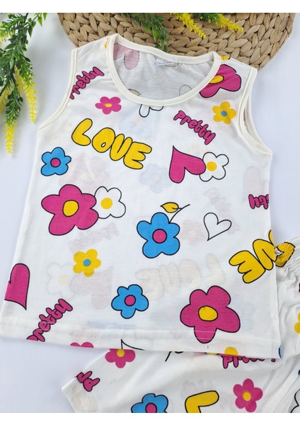 Kız Çocuk Yazlık Şortlu Pijama Takımı Love Baskılı