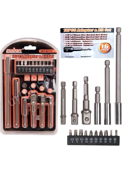 Main Shop Bits Uç Bağlantı Adaptör Seti Lokma Bağlantılı 16 Parça