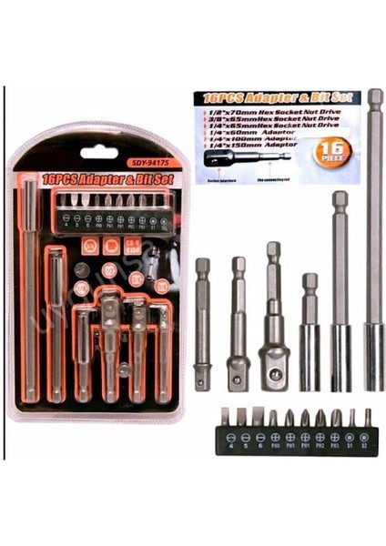 Main Shop Tornavida Ucu Lokma Seti 16 Parça Uç Bağlantı Adaptör Seti Lokma Bağlantı Bits Uçları