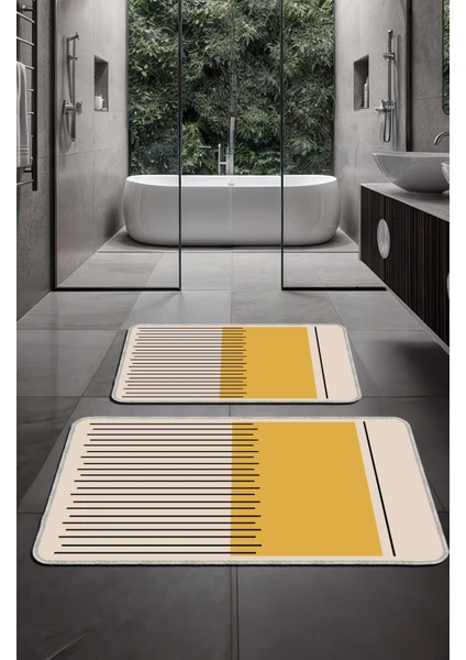 Dekoratif Modern Tasarım Kaymaz Taban Yıkanabilir Ikili Takım Banyo PASPASI(50X60-60X90 Cm)