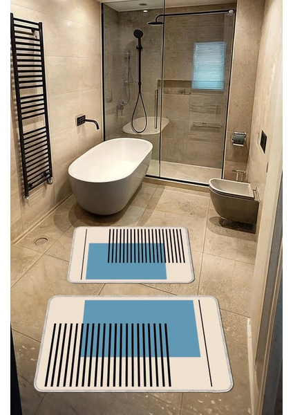 Dekoratif Modern Tasarım Kaymaz Taban Yıkanabilir Ikili Takım Banyo PASPASI(50X60-60X90 Cm)