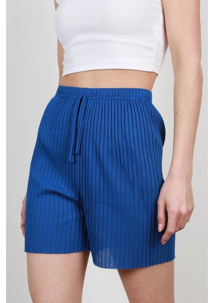 Saks Fitilli Kaşkorse Süs Kuşaklı Kadın Şort Pijama Altı - 6131