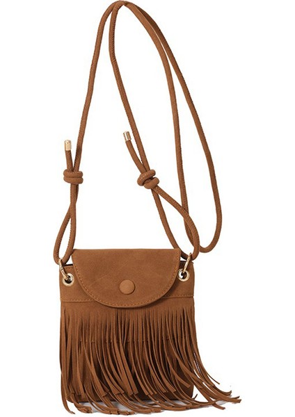 Kadın Crossbody Çanta Püsküller Küçük Sling Çanta Bayan Deri Omuz Çantası Satchel (Yurt Dışından)