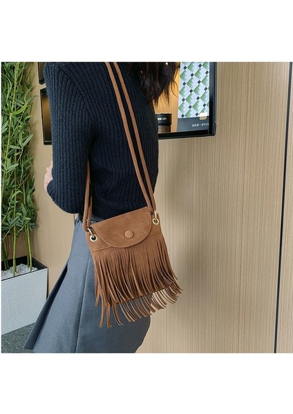 Kadın Crossbody Çanta Püsküller Küçük Sling Çanta Bayan Deri Omuz Çantası Satchel (Yurt Dışından) modelleri