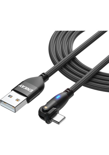 2m 2.1A Şarj Kablosu Usb'den Yıldırıma 180 Derece Döndürülmüş Veri Kablosu LED Göstergeli (Yurt Dışından)