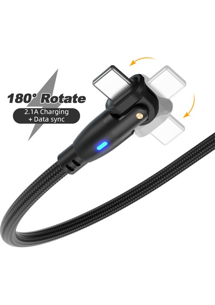 2m 2.1A Şarj Kablosu Usb'den Yıldırıma 180 Derece Döndürülmüş Veri Kablosu LED Göstergeli (Yurt Dışından) fiyatları