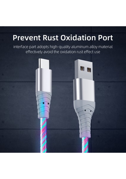2m Parlayan 3A Hızlı Şarj Kablosu Yüksek Hızlı Akan Streamer Işık LED Veri Aktarımı Mikro USB Kablosu (Yurt Dışından)